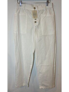NWT Lintico Pants Button Front Cotton Linen Boho Lagenlook Cream Medium M New